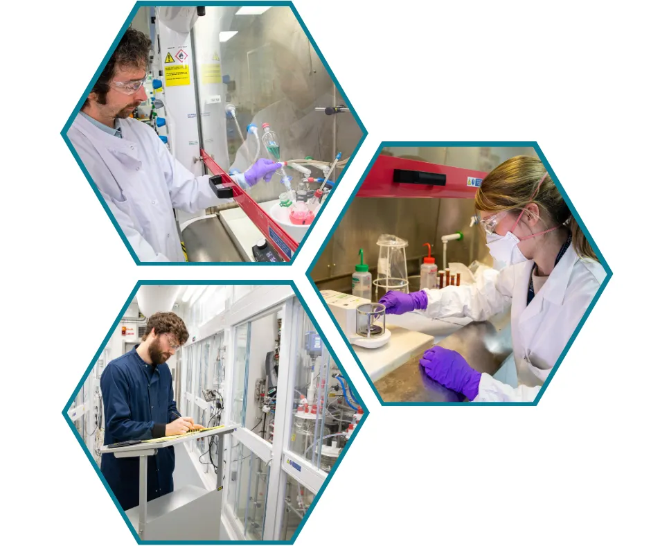 3 hexagons with scientists from different departments in 