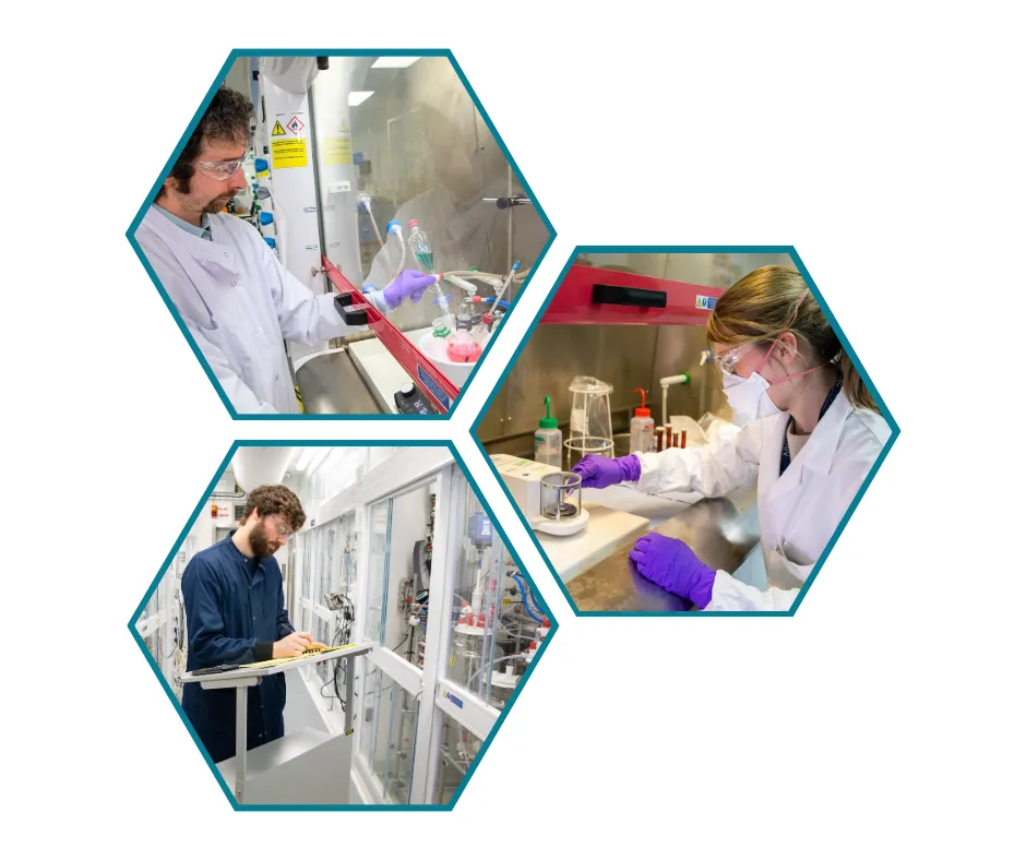 3 hexagons with scientists from different departments in 